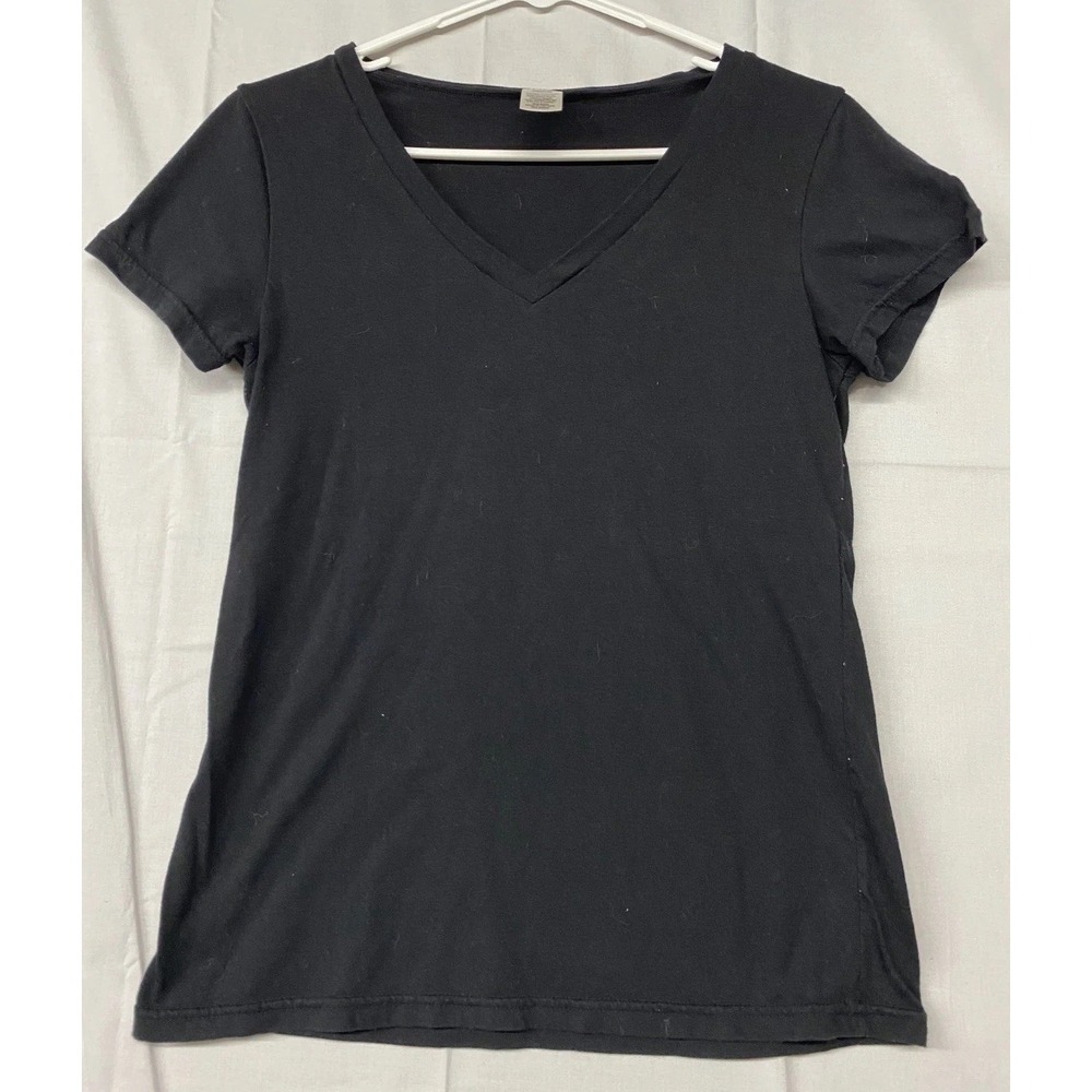West Loop T-Shirt Top Womens Medium Black Short Sleeve V-Neck Everyday Wear